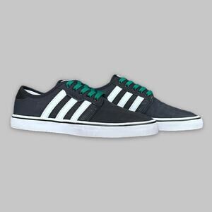 Adidas Seeley Black & White Men’s Sneakers with Green Laces - Size 10